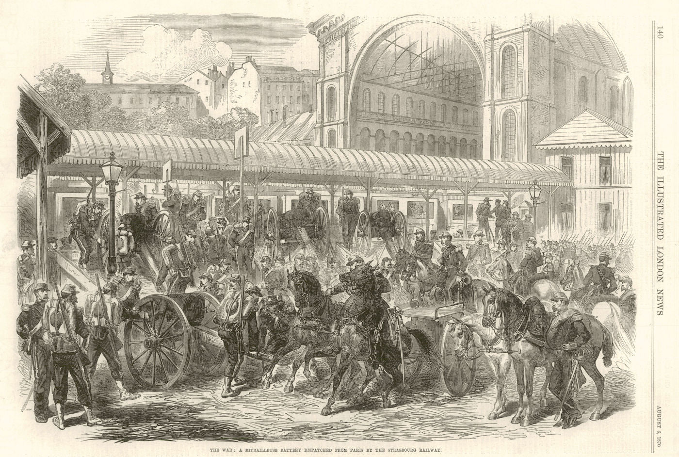 Franco-Prussian War Mitrailleuse battery sent from Paris Strasbourg railway 1870